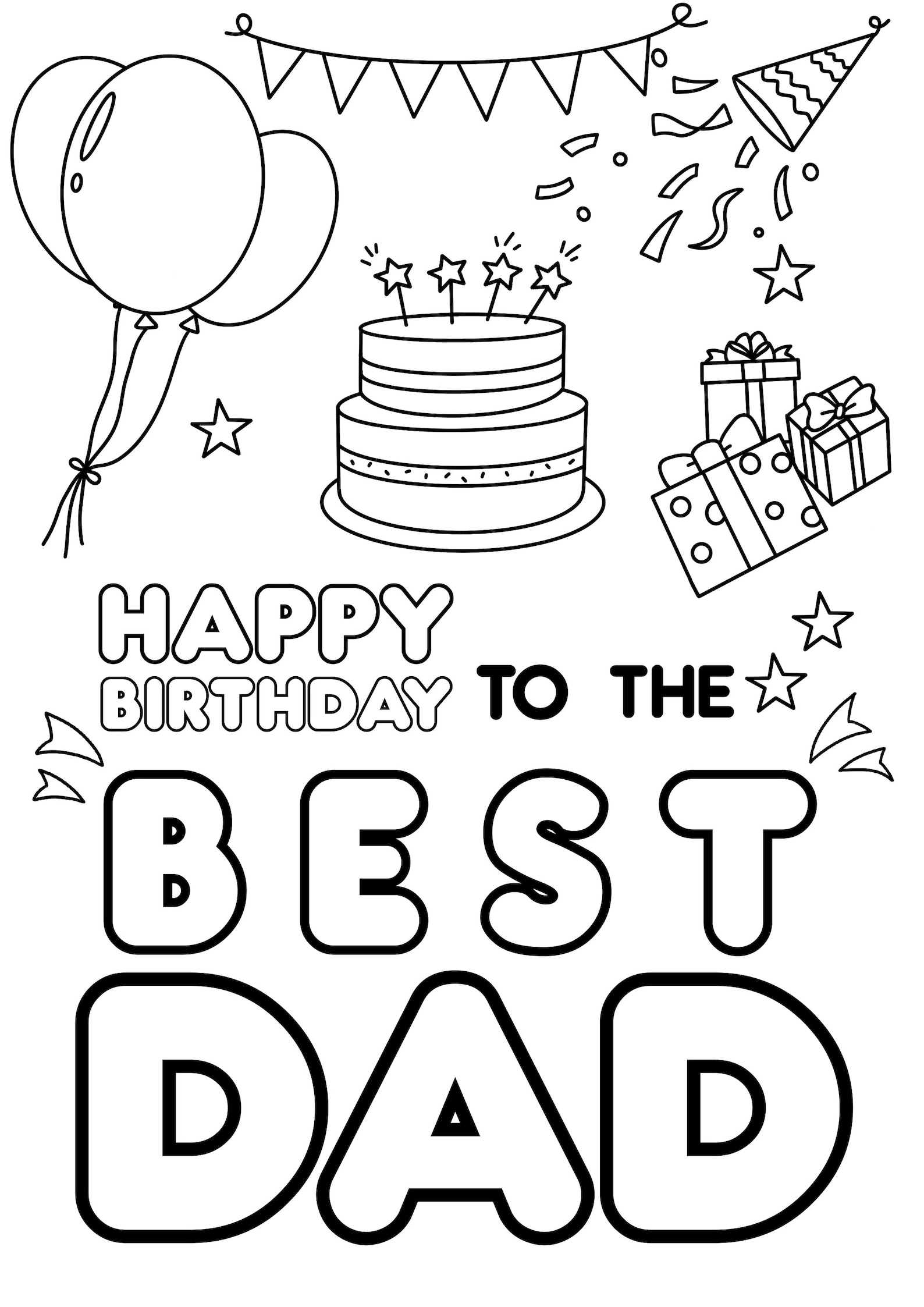 Happy Birthday to the Best Dad Coloring Card Envelope Etsy