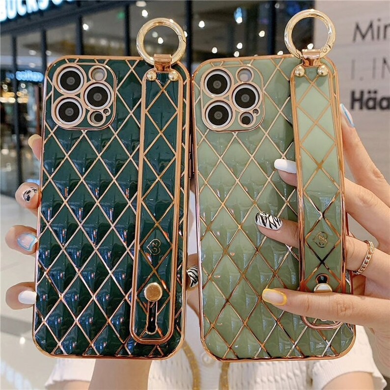 Silicone Luxury Fashion Geometric Gold Pattern Design Grip Band Phone Cover Case For iPhone 13 12 11  Pro Max Mini XS XR 8 7 SE Plus 