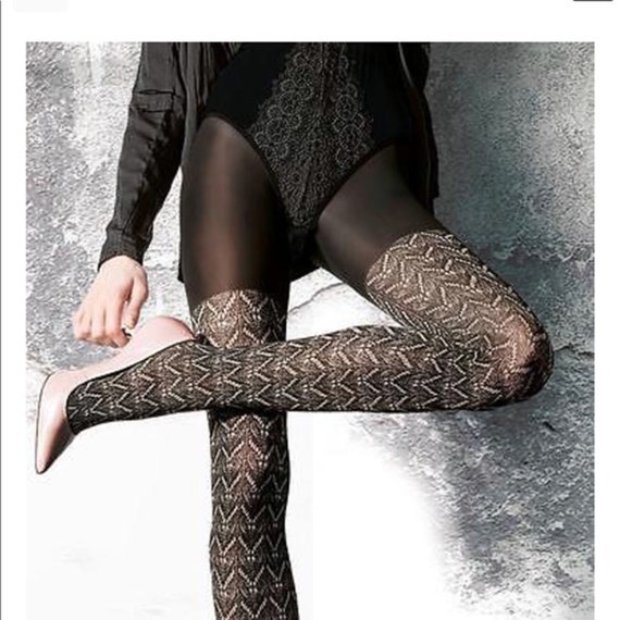 Patterned Black Tights 40 Denier Hosiery for Women SML Etsy