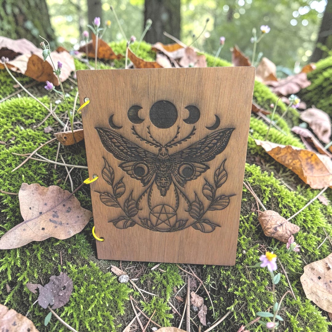 Moth Notebook Death Head Moth Wooden Notebook, Moon Phases Journal, Refillable Letter ...