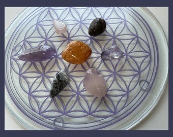 Glass Flower of Life Crystal Grid Plate