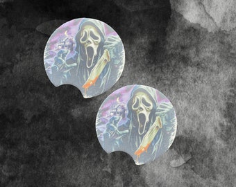 Purple Ghostface, Horror Inspired, Set of 2, Car Coasters