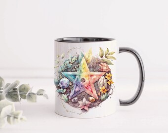 Flowers, Crystals and Pentacles, Nature Inspired Large Capacity, Coffee or Tea Mug