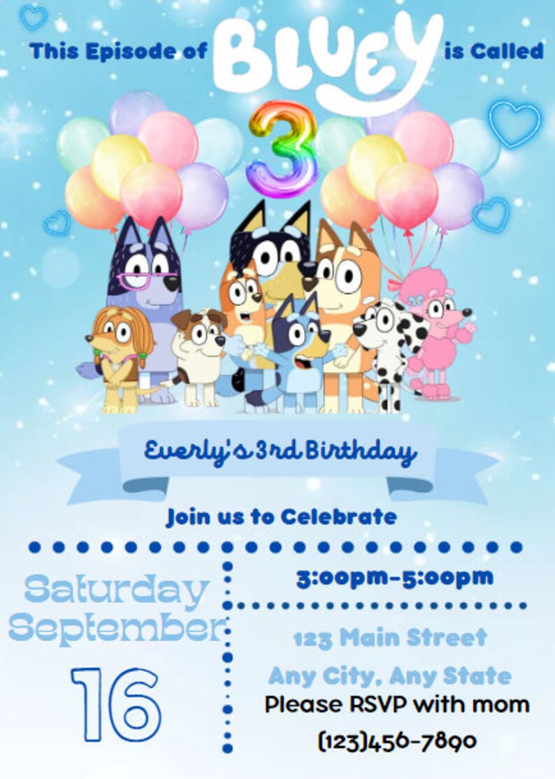Bluey Inspired Birthday Party Invitation Digital Template E vite Bluey Inspired Birthday Party Invitation Digital Template E vite