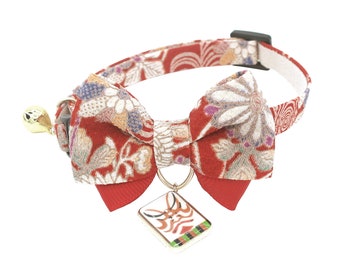 Double Bowtie Cat Collar: Japanese Kabuki Charm, Breakaway Buckle