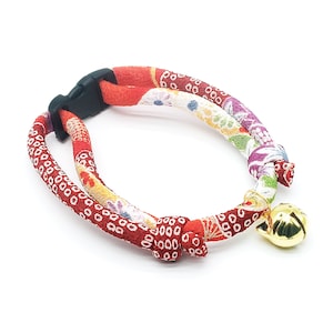 Handmade Japanese Chirimen Cat Collar: Soft Kitten Collar with Kitty Face Bell image 6
