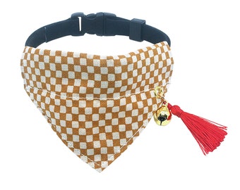 Handmade Plaid Cat Collar: Cotton Bandana with Tassel & Safety Buckle