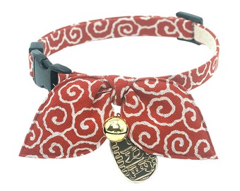 Bunny Ears Bowtie Cat Collar: Japanese Coin Charm, 100% Cotton, Breakaway Buckle