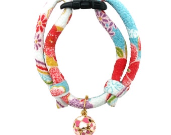 Sakura Cat Collar: Japanese Crepe Fabric Bowtie with Clover Bell