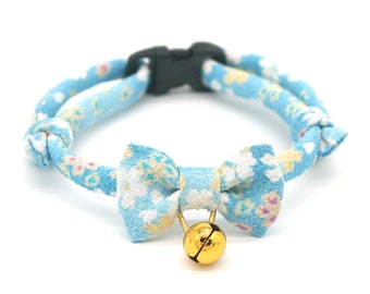 Sakura Bowtie Cat Collar: Japanese Crepe Fabric, Breakaway Buckle