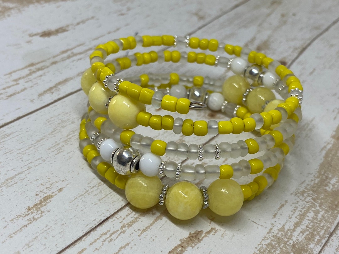 Yellow Wrap Bracelet,yellow Quartz Wrap Bracelet,seed Bead Wrap