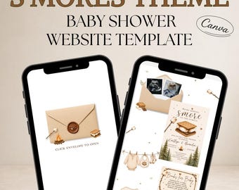 S'mores Baby Shower Website Template, Editable Canva Invitation, Rustic Campfire Invite