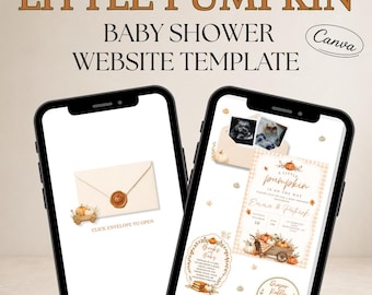 Little Pumpkin Baby Shower Website Template, Fall Editable Canva Invitation (Digital Invite)