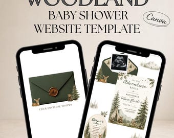 Woodland Baby Shower Website Template, Let Adventure Begin, Camping Invite (Digital Download)
