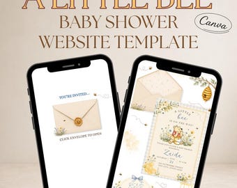 A Little Bee Baby Shower Website Vorlage, bearbeitbare Canva Einladung (digitaler Download)