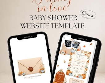 Falling in Love Baby Shower Website Template, Little Pumpkin Fall Invite (Digital Download)