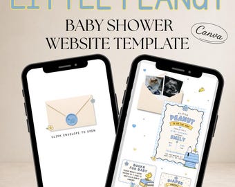 Little Peanut Baby Shower Website Template, Snoopy Inspired Invite (Canva)