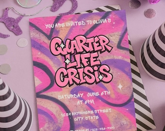 Quarter Life Crisis Birthday Invitation | Graffiti Party Template (Digital Download)