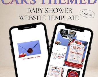 Cars Baby Shower Website Template, Editable Canva Invitation (Digital Download)