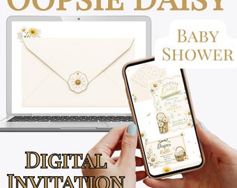 Oopsie Daisy Baby Shower Invitation, Editable Floral Digital Invite (Website)
