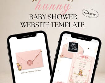 Winnie the Pooh Baby Shower Website Template | Floral Pink Invitation (Digital)