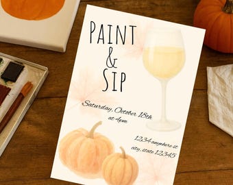 Pumpkin Paint & Sip Invitation | Fall Wine Party (Digital Download)