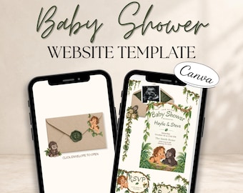 Tarzan Baby Shower Digital Invitation, Canva Website Template, Jungle Baby Shower Invite, Interactive Invite, Safari Boy Baby Invite