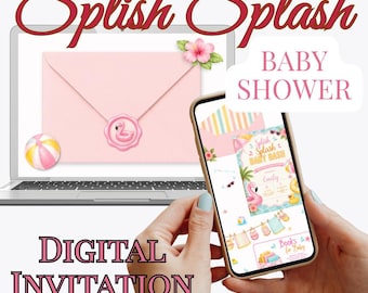 Splish Splash Baby Shower Invitation | Pool Party Flamingo Digital Invite (Canva Template)