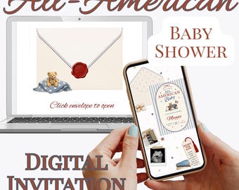 All-American Baby Shower Invitation Website, Vintage Patriotic Invite (Digital Download)