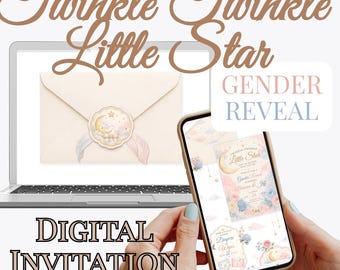 Twinkle Twinkle Little Star Gender Reveal Invitation, Celestial Moon Stars (Digital Download)