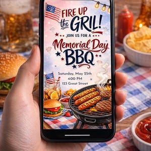 Memorial Day BBQ Invitation | Fire Up Grill Cookout Invite (Digital Download)