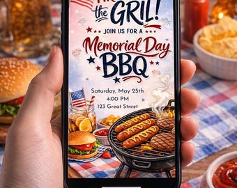 Memorial Day BBQ Invitation | Fire Up Grill Cookout Invite (Digital Download)