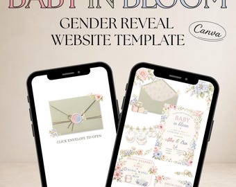 Baby in Bloom Gender Reveal Website Template, Editable Canva Invitation, Floral Gender Reveal Invite, Digital Baby Shower Website