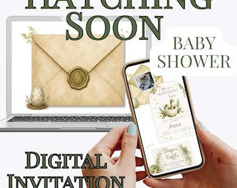 Invito per baby shower a tema dinosauri "In arrivo", invito digitale con motivi vegetali neutri (Sito web)