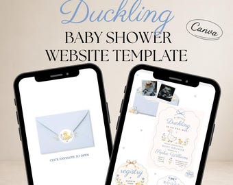 Plantilla de invitación web para baby shower "El patito" (Canva)
