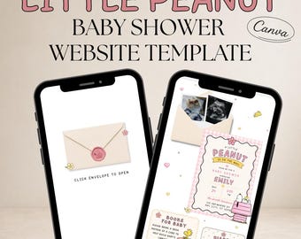 Little Peanut Baby Shower Website Template, Editable Canva Baby Shower Invite Website, Pink Yellow Digital Invitation, Snoopy Inspired Theme