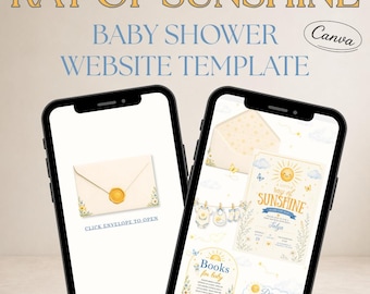 Little Ray of Sunshine Baby Shower Website Template, Editable Canva Invite (Digital Download)