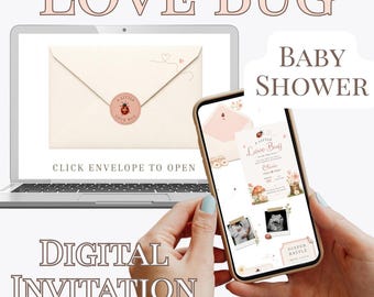 Love Bug Baby Shower Invitation Website, Interactive Ladybug Digital Invite (Canva Template)