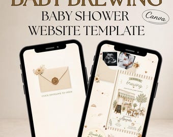 Baby Brewing Baby Shower Website Template, Coffee Baby Shower Invitation, Editable Canva Baby Shower Invite, Neutral Baby Shower Website