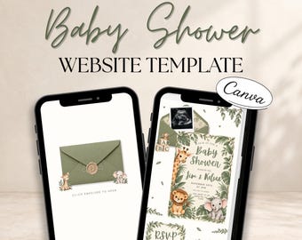 Safari Baby Shower Digital Invitation Website Template | Canva Baby Shower Invite | Jungle Animal Interactive Invite | Online RSVP Template