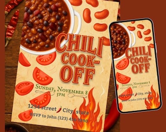 Chili Cook-Off Invitation | Editable 5x7 Printable & Digital Invite | DIY Party Template