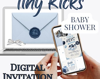 Invitación para baby shower Tiny Kicks, invitación digital para niño aficionado a las zapatillas, sitio web interactivo (descarga digital)