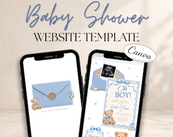 Oh Boy Baby Shower Digital Invitation, Canva Website Invite, Blue Teddy Bear Baby Shower, Editable RSVP Website Template, Boy Baby Invite