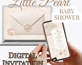 Little Pearl Baby Shower Invitation, Coastal Theme Digital Template