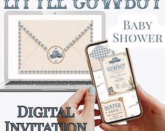 Little Cowboy Baby Shower Invitation | Western Digital Invite (Canva)