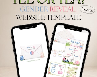 Tee Time or Tea Party Gender Reveal Website Template, Editable Canva Invite, Golf & Tea Party Gender Reveal Invitation, Digital RSVP