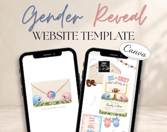 Football Gender Reveal Digital Invitation, Canva Website Template, He or She Baby Reveal, Pink Blue Football Invite, Instant Download