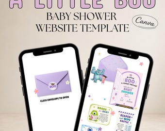 Monsters Inc Baby Shower Website Template, A Little Boo Is Coming Through Invite, Editable Canva Baby Shower Invitation, Digital Invite