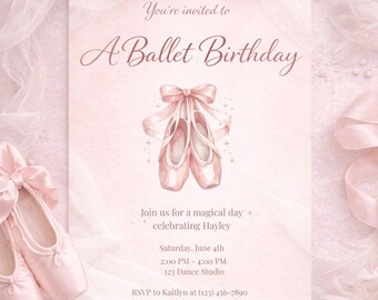 Invito di compleanno a tema balletto / Invito per festa di ballo con ballerina rosa (Download digitale)