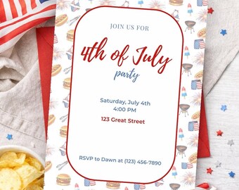 4th of July Party Invitation, Patriotic BBQ Cookout Invite (Digital Download)